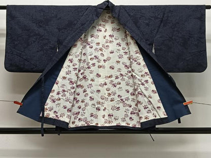 平和屋着物＃道中着　結城紬　流水花文　正絹　逸品　CABG3851ua