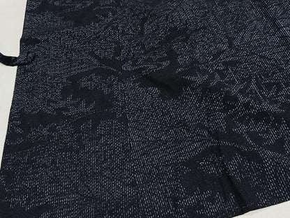 平和屋着物＃道中着　結城紬　流水花文　正絹　逸品　CABG3851ua