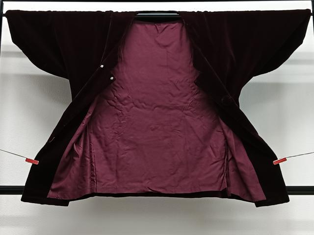 平和屋着物＃和装コート　ベロア　葡萄色　CABG3854ua