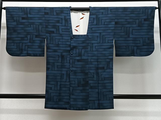 平和屋着物＃道行コート　幾何学文様　正絹　逸品　CABG3855ua