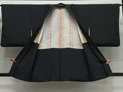平和屋着物＃羽織　流水花文　暈し染め　黒地　正絹　逸品　CABG3857ua