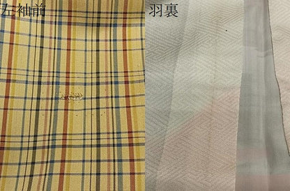 平和屋着物＃羽織　紬地　格子　正絹　逸品　CABG3858ua