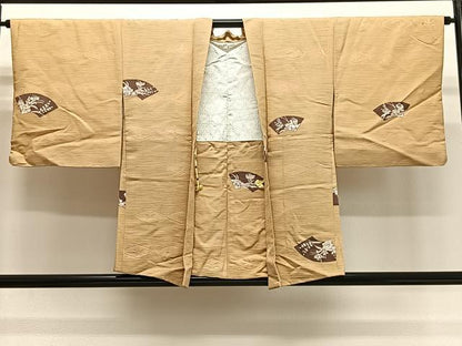 平和屋着物＃羽織　ろうけつ染　地紙花文　正絹　逸品　CABG3860ua