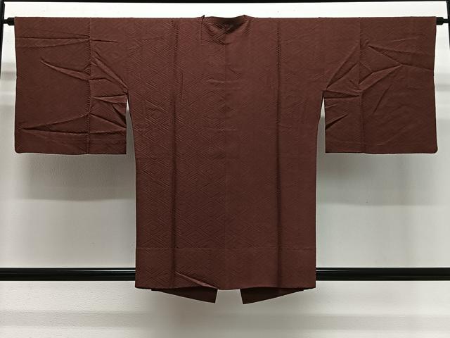 平和屋着物＃道行コート　単衣　菱地紋　錆色　正絹　逸品　CABG3869ua