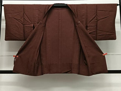 平和屋着物＃道行コート　単衣　菱地紋　錆色　正絹　逸品　CABG3869ua