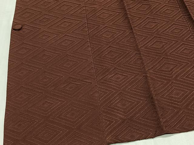 平和屋着物＃道行コート　単衣　菱地紋　錆色　正絹　逸品　CABG3869ua