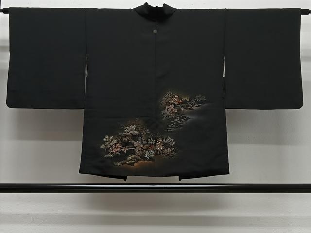 平和屋着物＃羽織　風景文　黒地　金銀糸　正絹　逸品　CABG3872ua