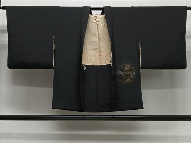 平和屋着物＃羽織　風景文　黒地　金銀糸　正絹　逸品　CABG3872ua