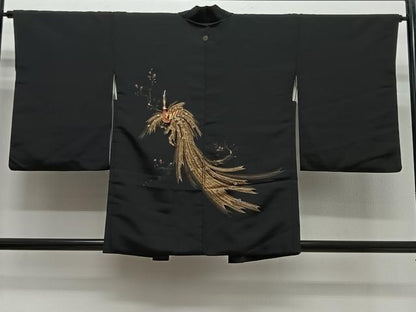 平和屋着物＃羽織　孔雀花文　黒地　金銀彩　正絹　逸品　CABG3873ua