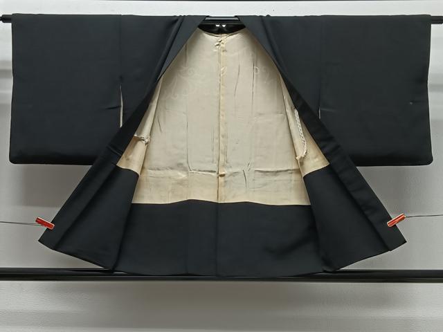 平和屋着物＃羽織　寿光織　流水花文　黒地　正絹　逸品　CABG3877ua
