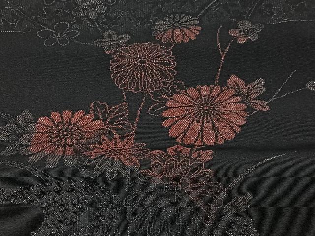 平和屋着物＃羽織　寿光織　流水花文　黒地　正絹　逸品　CABG3877ua
