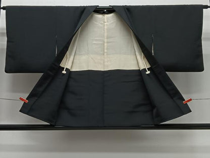 平和屋着物＃羽織　幾何学文様　黒地　銀糸　正絹　逸品　CABG3879ua
