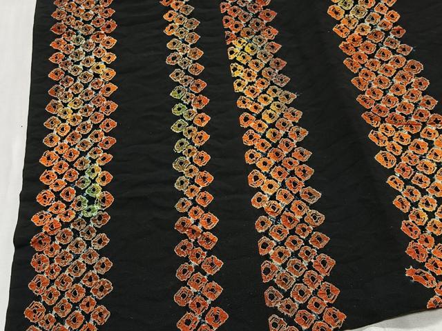 平和屋着物∞道行コート　絞り　間道　黒地　正絹　逸品　CABG3889ua