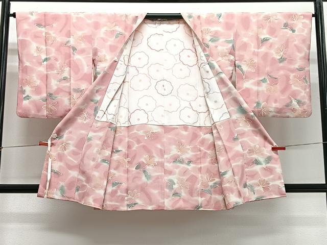 平和屋着物∞道行コート　草花文　暈し染め　正絹　逸品　CABG3895ua