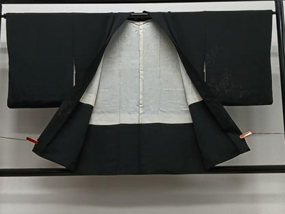 平和屋着物＃羽織　寿光織　枝花文　黒地　正絹　逸品　CABG3965ua