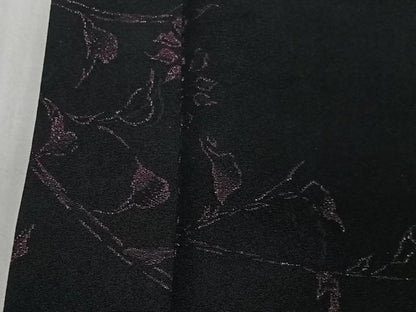 平和屋着物＃羽織　寿光織　枝花文　黒地　正絹　逸品　CABG3965ua