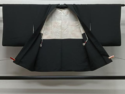 平和屋着物＃羽織　総刺繍　枝花文　黒地　正絹　逸品　CABG3966ua
