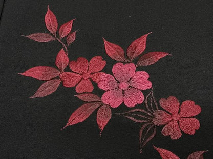 平和屋着物＃羽織　総刺繍　枝花文　黒地　正絹　逸品　CABG3966ua