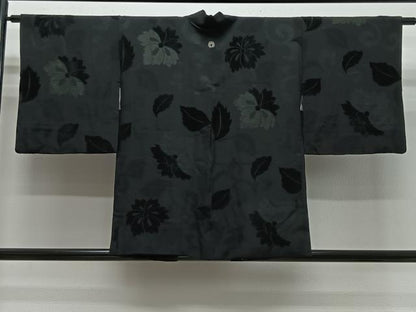 平和屋着物＃羽織 ビロード 枝花文 黒地 正絹 逸品 CABG3969ua