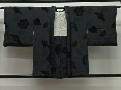 平和屋着物＃羽織 ビロード 枝花文 黒地 正絹 逸品 CABG3969ua