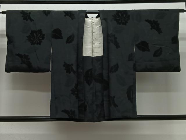 平和屋着物＃羽織 ビロード 枝花文 黒地 正絹 逸品 CABG3969ua