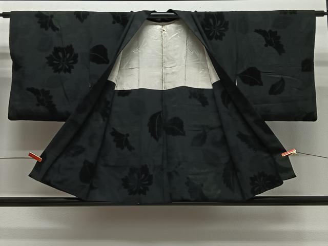 平和屋着物＃羽織 ビロード 枝花文 黒地 正絹 逸品 CABG3969ua