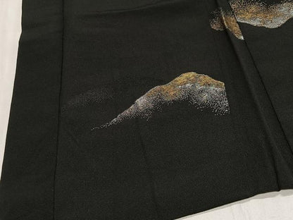 平和屋着物＃羽織 寿光織 遠山文 黒地 金銀糸 正絹 逸品 CABG3971ua