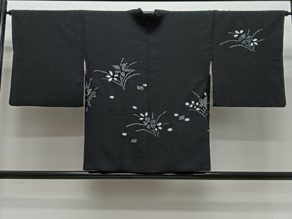 平和屋着物＃羽織 総絞り 草花文 黒地 正絹 逸品 CABG3973ua