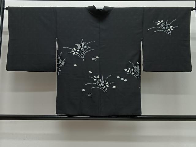 平和屋着物＃羽織 総絞り 草花文 黒地 正絹 逸品 CABG3973ua