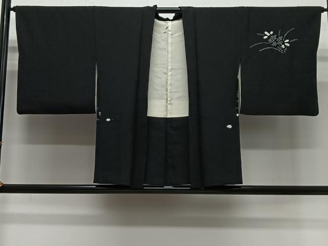 平和屋着物＃羽織 総絞り 草花文 黒地 正絹 逸品 CABG3973ua