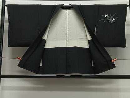 平和屋着物＃羽織 総絞り 草花文 黒地 正絹 逸品 CABG3973ua