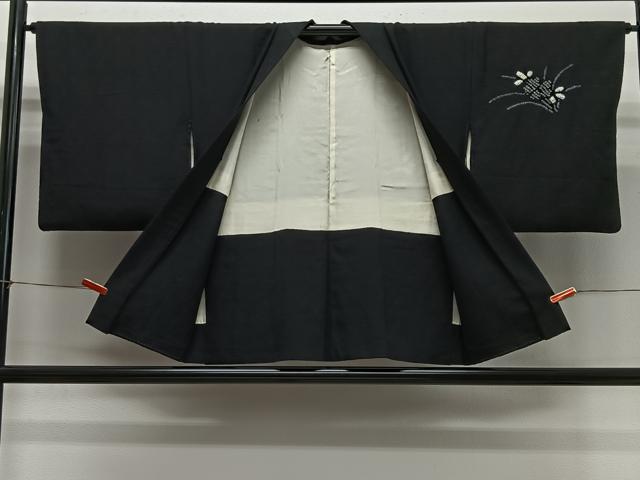 平和屋着物＃羽織 総絞り 草花文 黒地 正絹 逸品 CABG3973ua