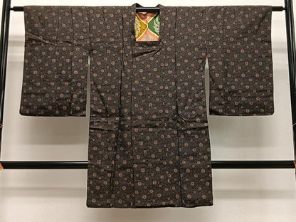 平和屋着物＃道行コート 草花文 黒地 ロング丈 正絹 逸品 CABG3976ua
