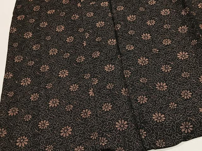 平和屋着物＃道行コート 草花文 黒地 ロング丈 正絹 逸品 CABG3976ua
