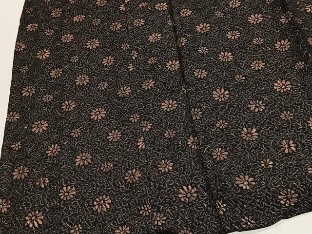 平和屋着物＃道行コート 草花文 黒地 ロング丈 正絹 逸品 CABG3976ua