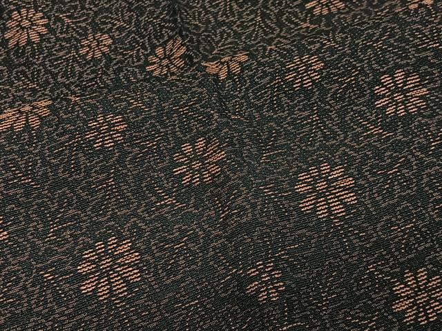 平和屋着物＃道行コート 草花文 黒地 ロング丈 正絹 逸品 CABG3976ua