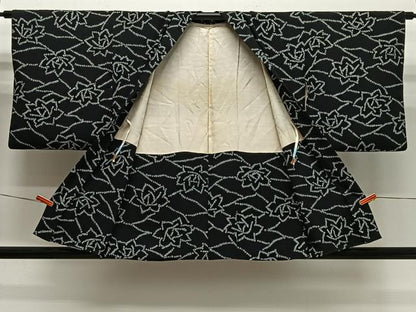平和屋着物＃羽織 総絞り 舞花文 黒地 大丸扱い 正絹 逸品 CABG3981ua