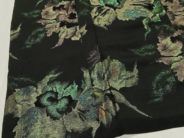 平和屋着物＃道行コート 寿光織 舞花文 黒地 金銀糸 正絹 逸品 CABG3983ua