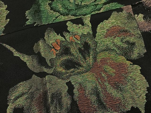 平和屋着物＃道行コート 寿光織 舞花文 黒地 金銀糸 正絹 逸品 CABG3983ua