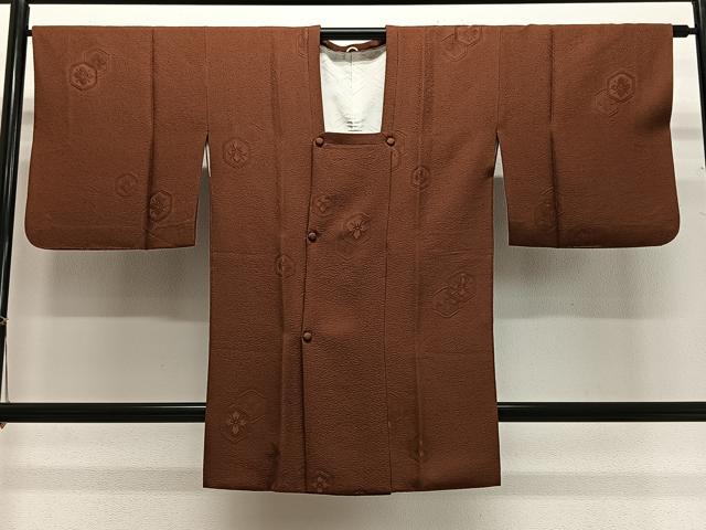 平和屋着物＃道行コート 亀甲花地紋 錆色 正絹 逸品 CABG3992ua