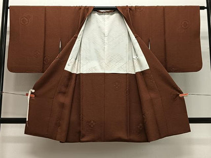 平和屋着物＃道行コート 亀甲花地紋 錆色 正絹 逸品 CABG3992ua