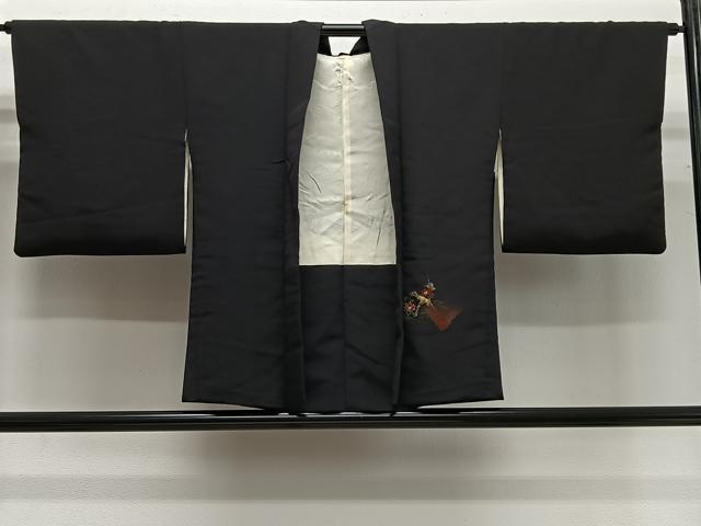 平和屋着物＃羽織　寿光織　枝花文　黒地　金銀糸　正絹　逸品　CABG3994ua
