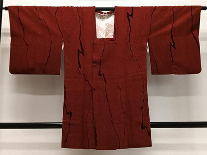 平和屋着物＃道行コート　輪奈ビロード　杢目文　ロング丈　正絹　逸品　CABG3995ua