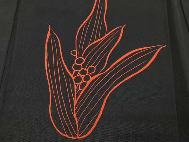 平和屋着物＃羽織　作家物　草花文　黒地　正絹　逸品　CABG3998ua