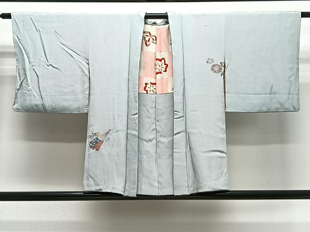 平和屋着物＃羽織　舞扇花文　寿光織　金銀糸　正絹　逸品　CABG3999ua