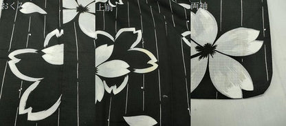 平和屋着物∴夏物 綿紅梅 浴衣 舞桜文 黒地 綿 逸品 CABG4002gh