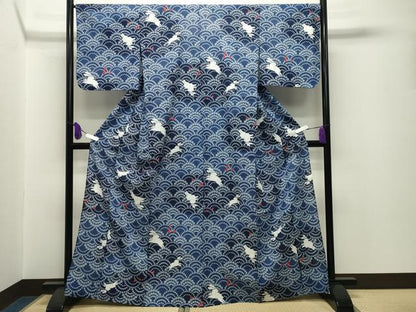 平和屋着物∴夏物 浴衣 跳兎 青海波舞桜文 綿 逸品 CABG4005gh