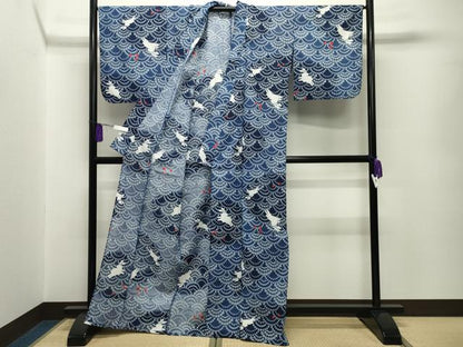 平和屋着物∴夏物 浴衣 跳兎 青海波舞桜文 綿 逸品 CABG4005gh