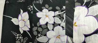 平和屋着物∴夏物 浴衣 23区 桔梗 黒地 綿 逸品 CABG4021gh
