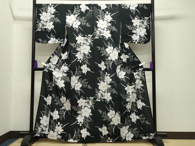 平和屋着物∴夏物 浴衣 23区 桔梗 黒地 綿 逸品 CABG4021gh